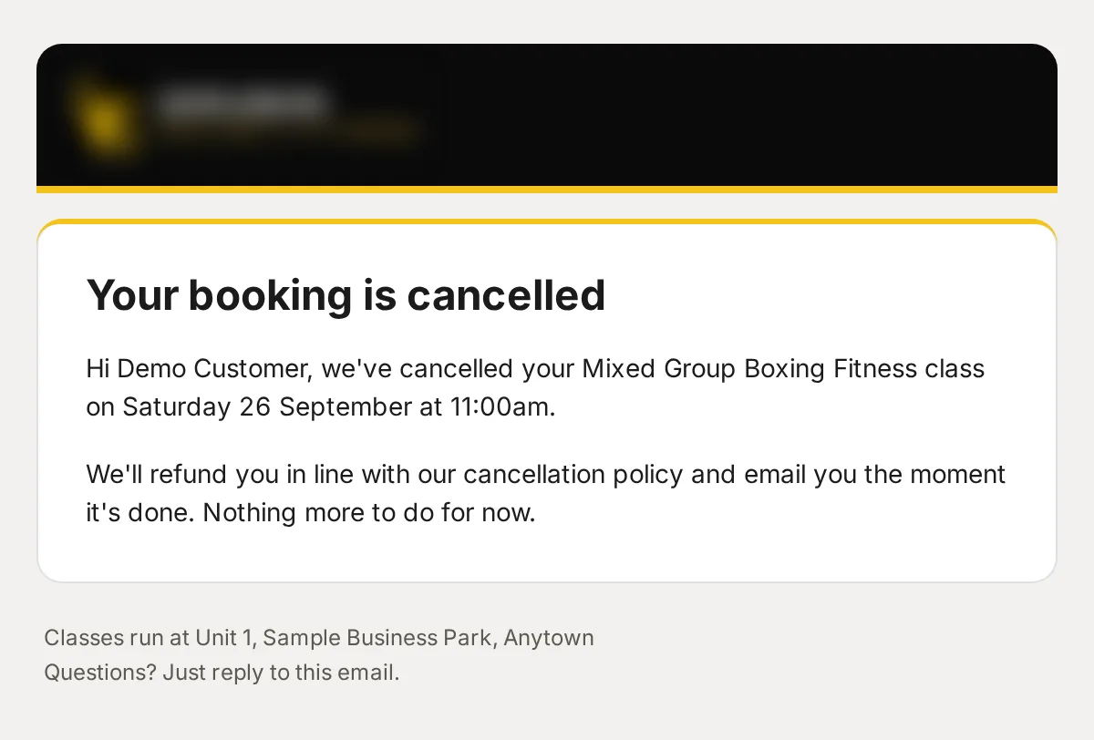 Sample data: the email “Your booking is cancelled”.