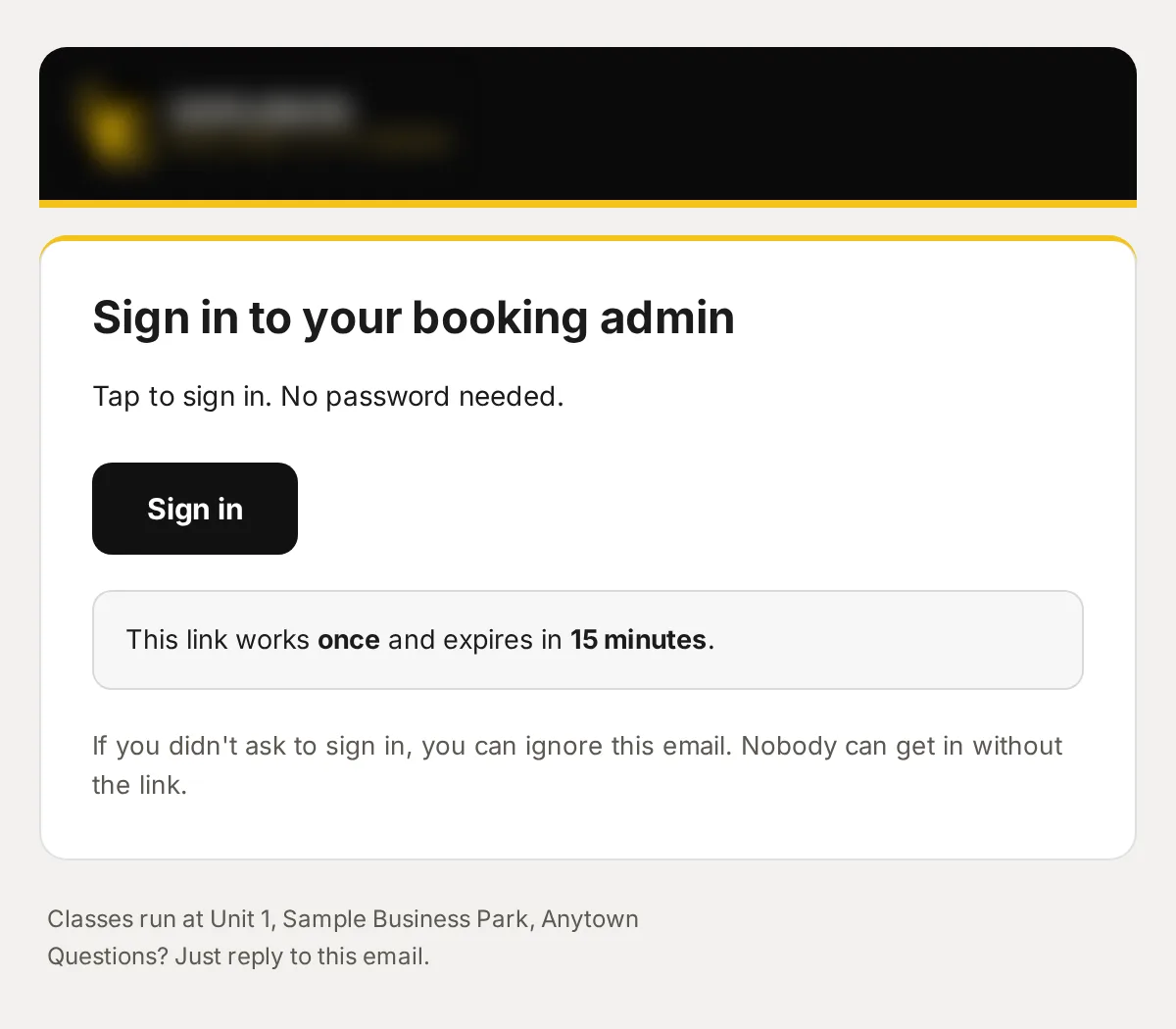 Sample data: the email “Your sign-in link”.