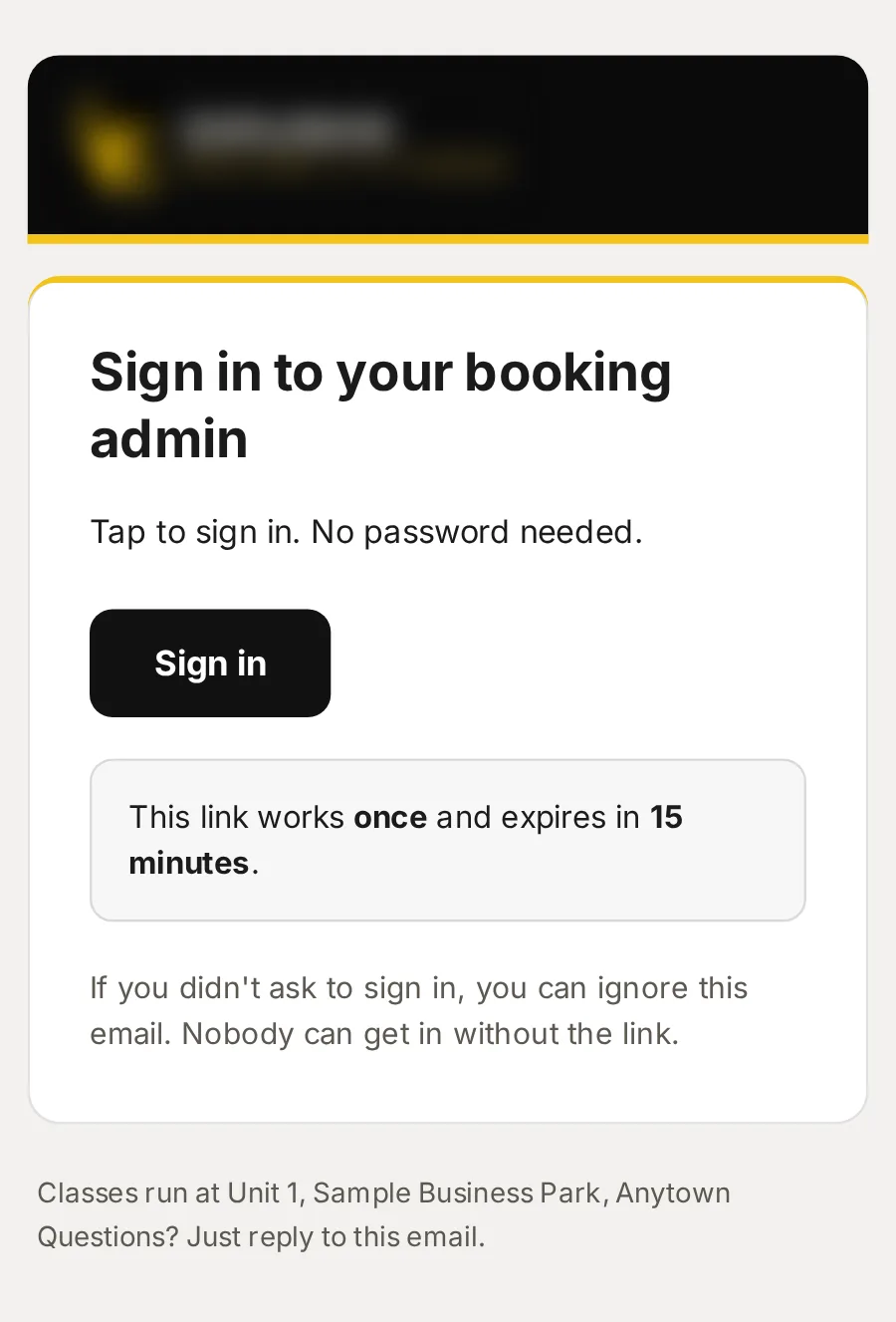 Sample data: the email “Your sign-in link”, on a phone.